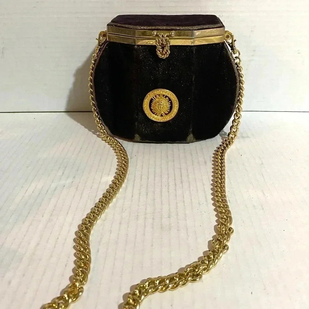 vintage brown velvet shoulder handbag